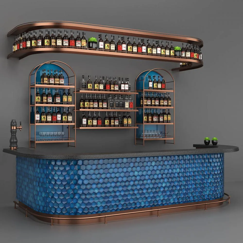 118 inch Luxury bar counter with extra large storage wall rack for sale — view 3