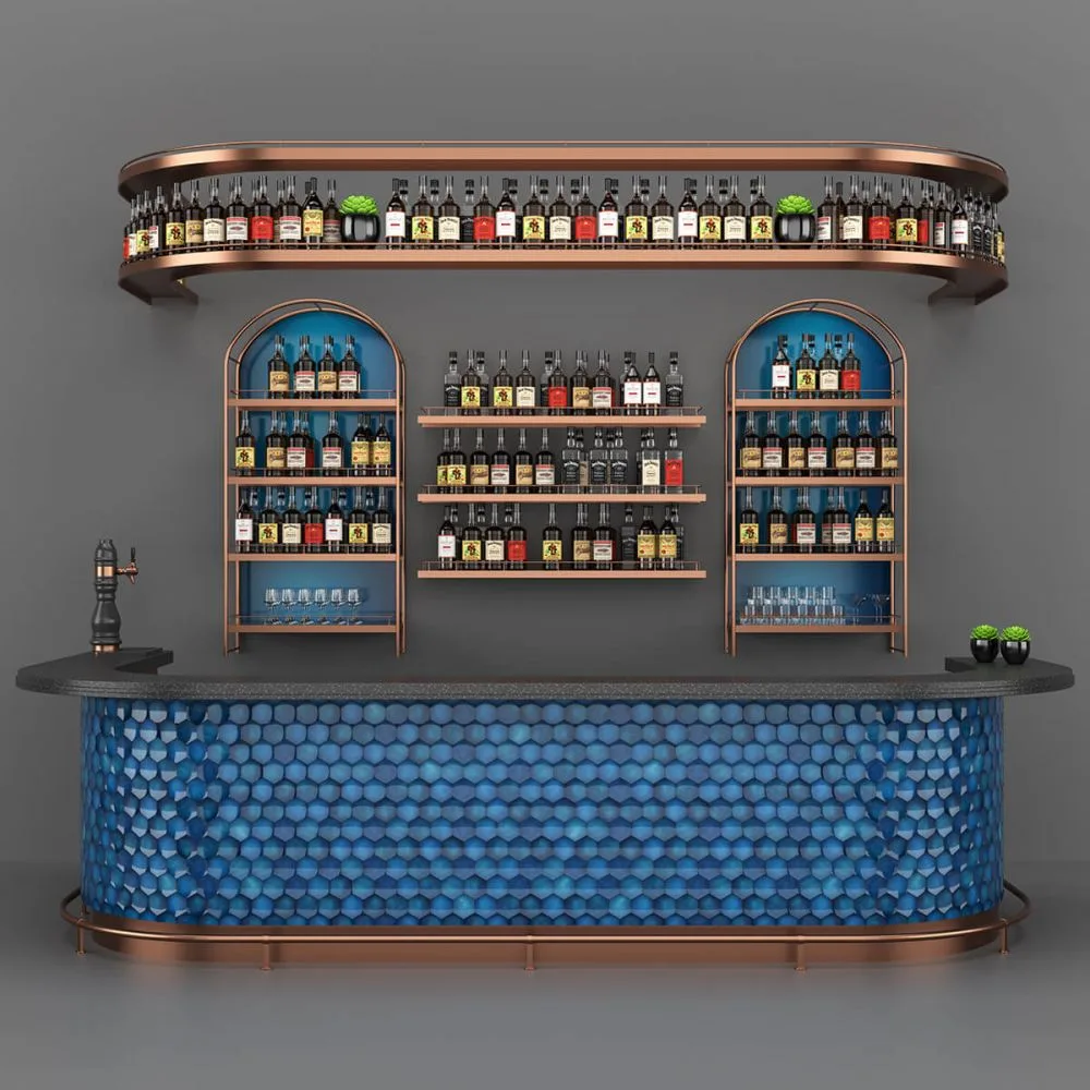 118 inch Luxury bar counter with extra large storage wall rack for sale — view 4