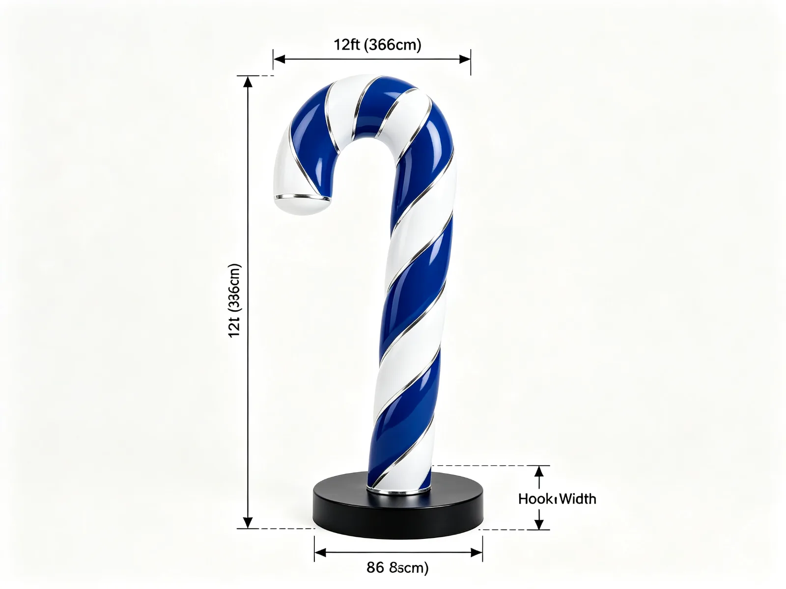 12ft Blue White Giant Candy Cane Fiberglass Statue Silver Trim Winter Prop — product detail 1