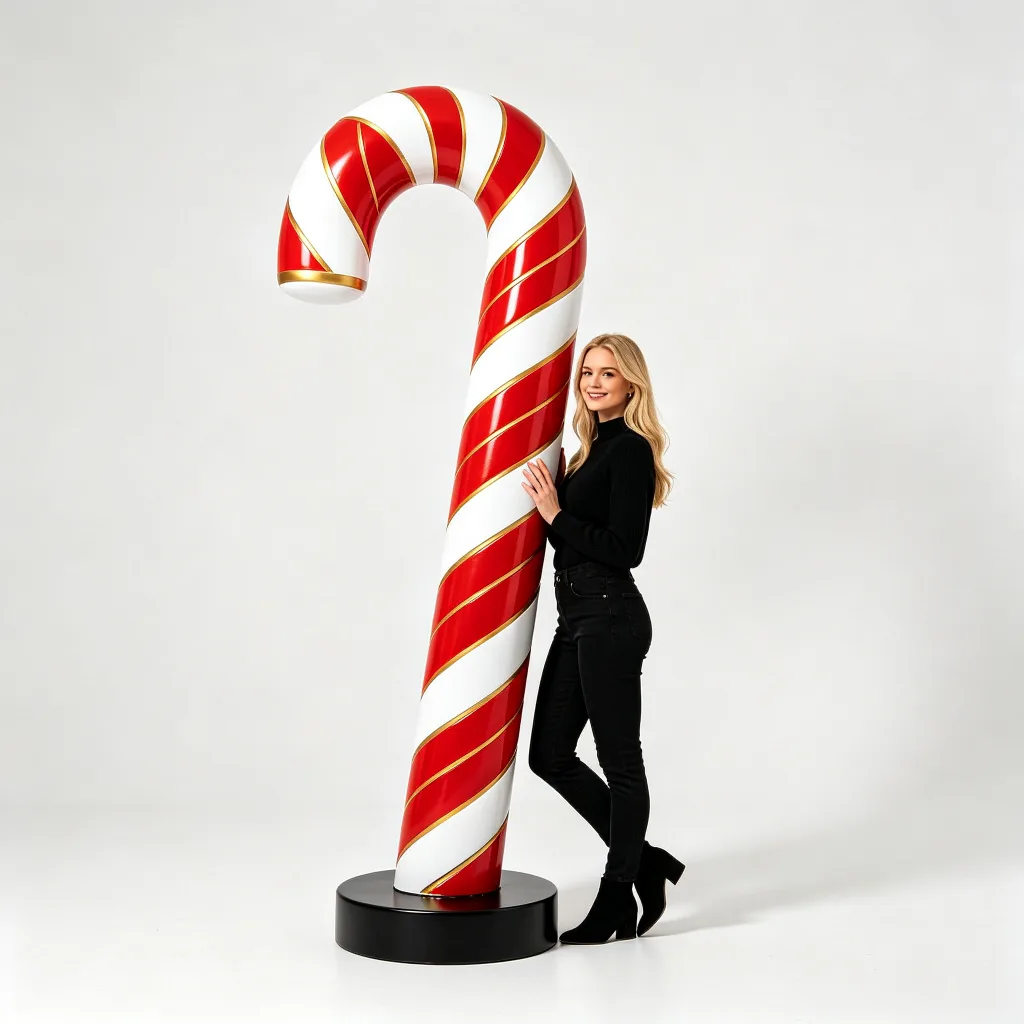 12ft Giant Candy Cane Fiberglass Statue Red White Gold Trim Christmas Prop — view 3