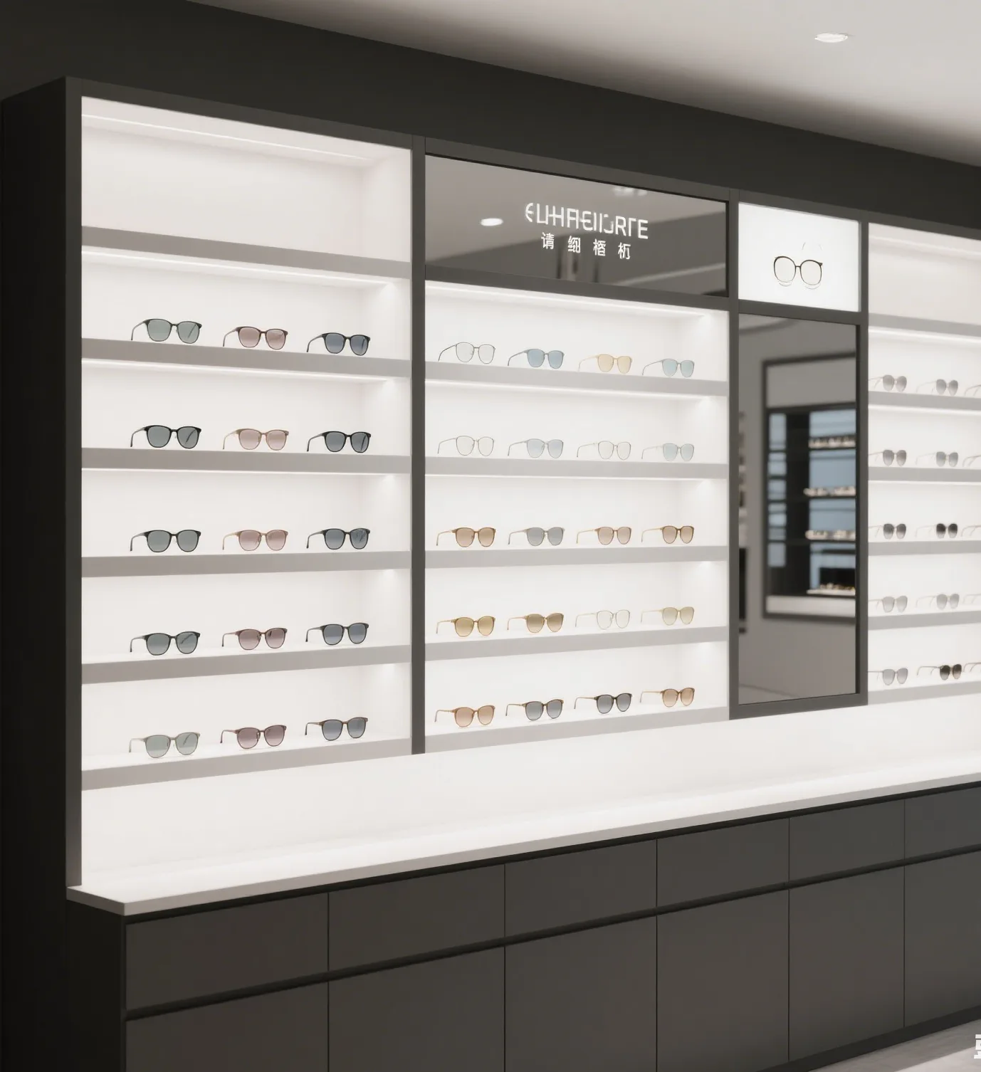 196″ Fashion Sunglasses Display Wall Cabinet with LED Light and Glass Display in Hot Sale — view 4