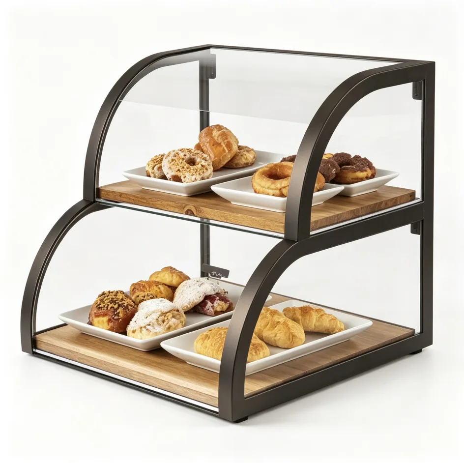 2‑Tier Curved Glass Countertop Bakery Display Case For Cafe & Bakery Shop — view 3