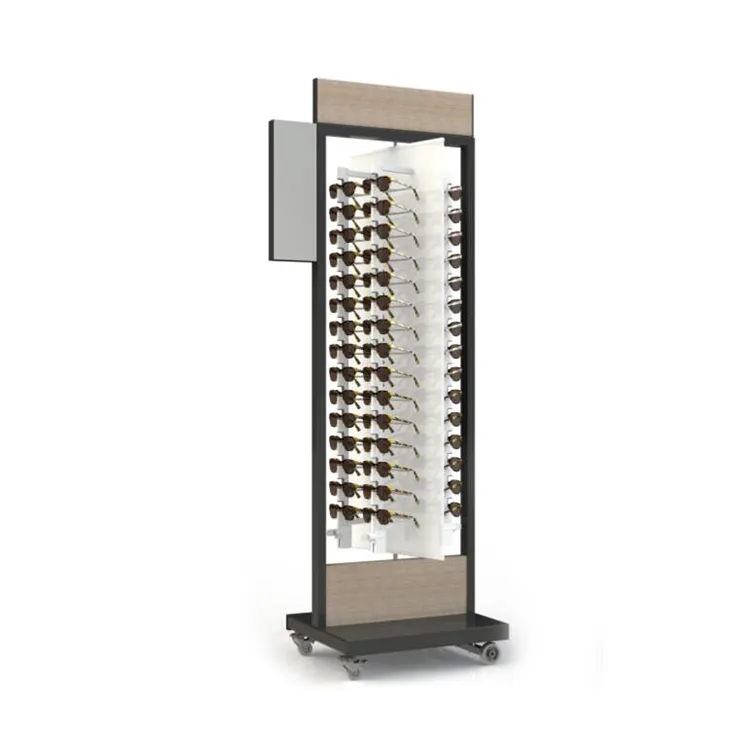 2-Way Rotating Wooden Floor Eyewear Display Stand & Rack With Wheels — view 3