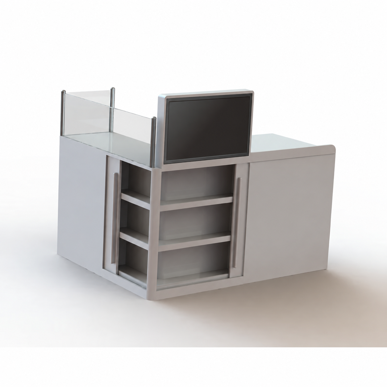 Edited design reference: Retail Cashier Counter with Front Display Monitor and Shelved Cabinet