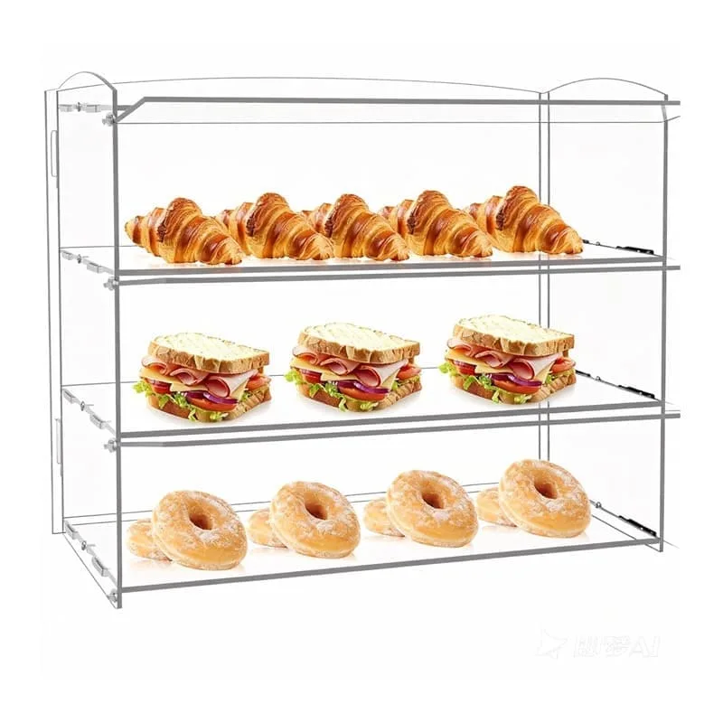 3-Tier Clear Acrylic Countertop Pastry Display Case For Bakery Kitchen Dessert Storage Rack — view 4