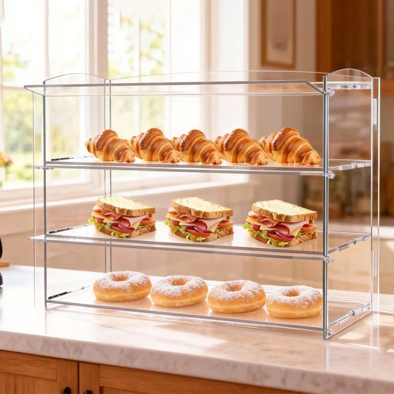3-Tier Clear Acrylic Countertop Pastry Display Case For Bakery Kitchen Dessert Storage Rack