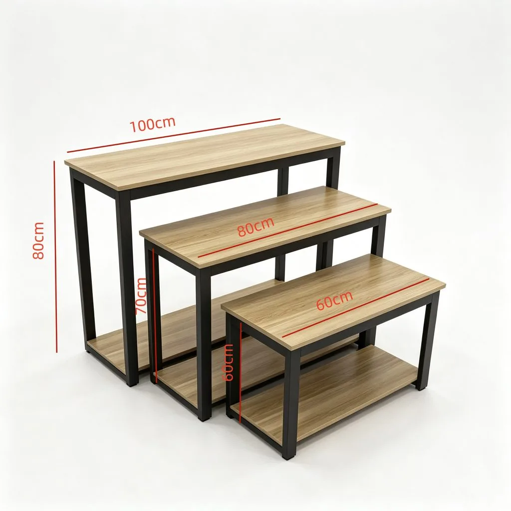 3-Tier Step Ladder Style Wooden Retail Cloth Display Table for Clothing Boutique — product detail 1