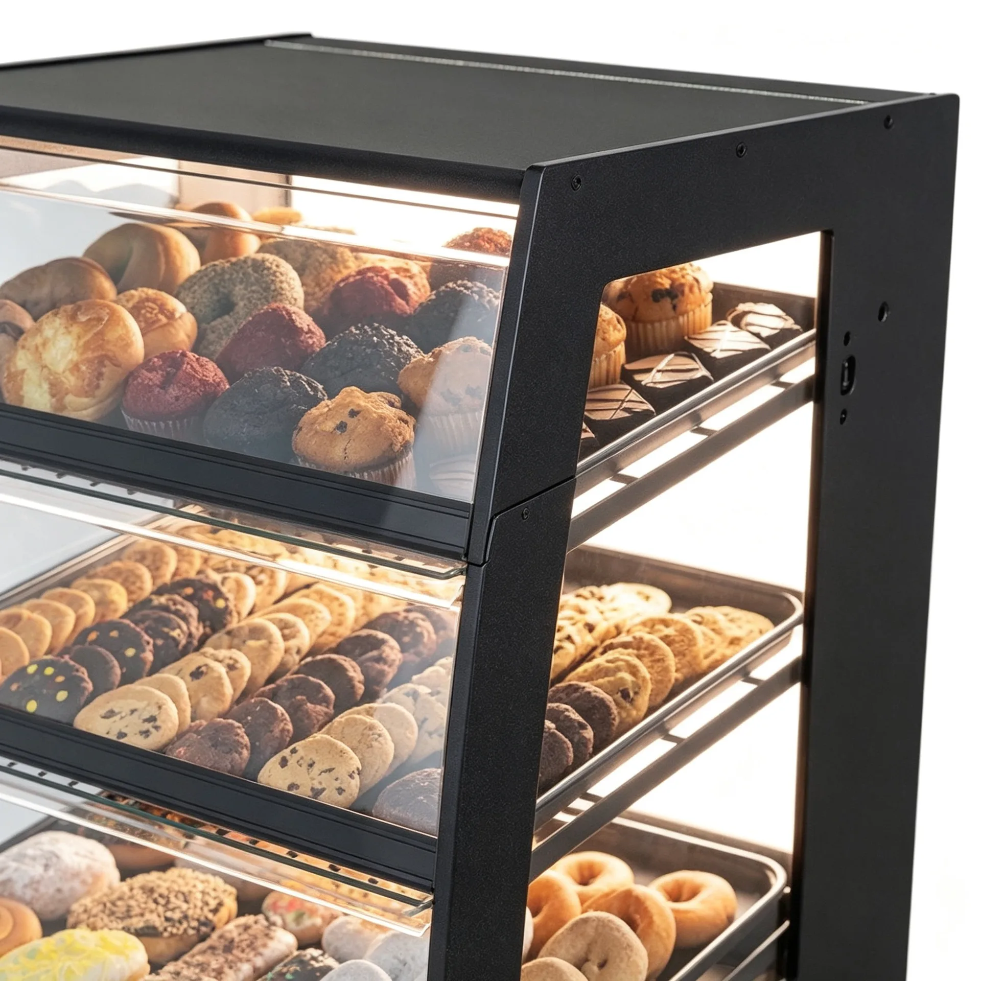 3 Tiers Black Curved Glass Stainless Steel Bakery Display Case — view 3