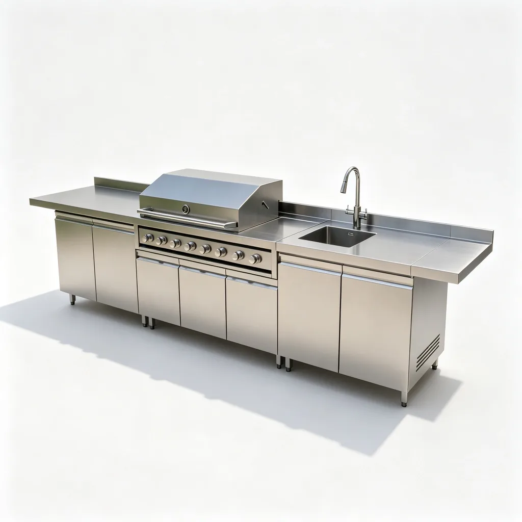 304 Stainless Steel Linear Outdoor Kitchen Station with 6-Burner Grill and Side Burner — view 4