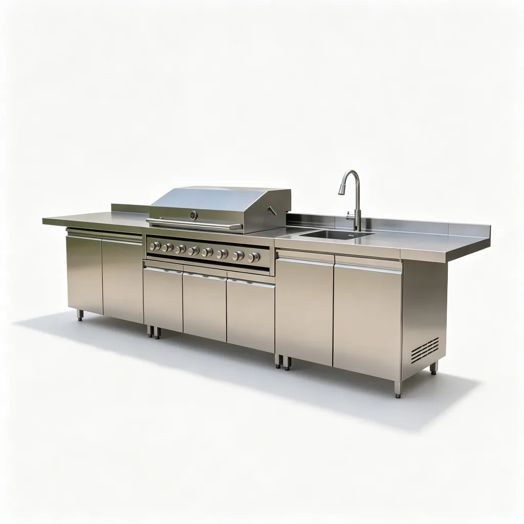 304 Stainless Steel Linear Outdoor Kitchen Station with 6-Burner Grill and Side Burner — view 3