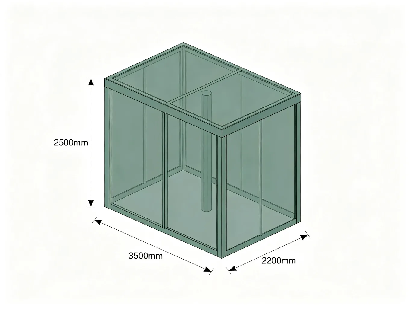 3500mm Semi-Open Outdoor Smoking Cabin with Dark Green Steel Frame and Wooden Bench Seating — product detail 1