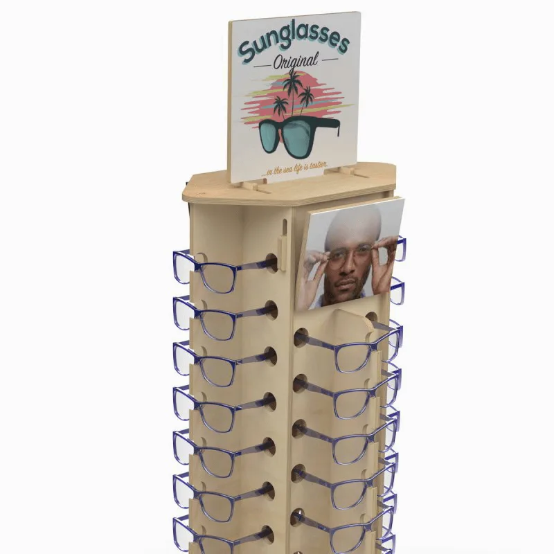 360 degree rotatable sunglasses display rack & wooden optics display rack for sale — view 3