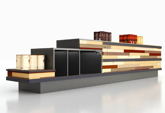 4.5M Stylish food retail cabinet with wood grain reception desk for sale — view 3