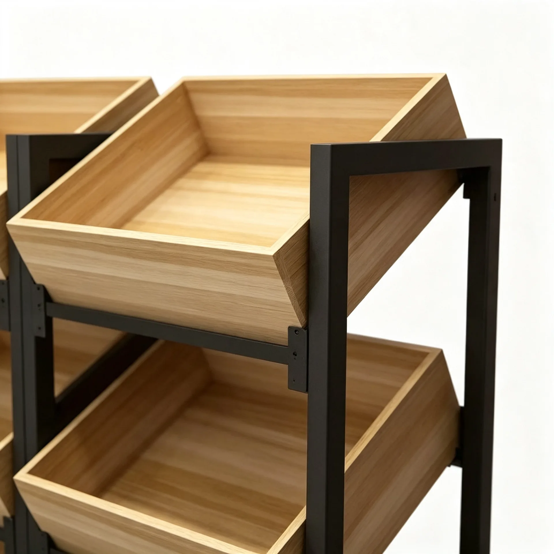4-Tier Freestanding Metal Frame Wooden Crate Display Stand for Market — view 4