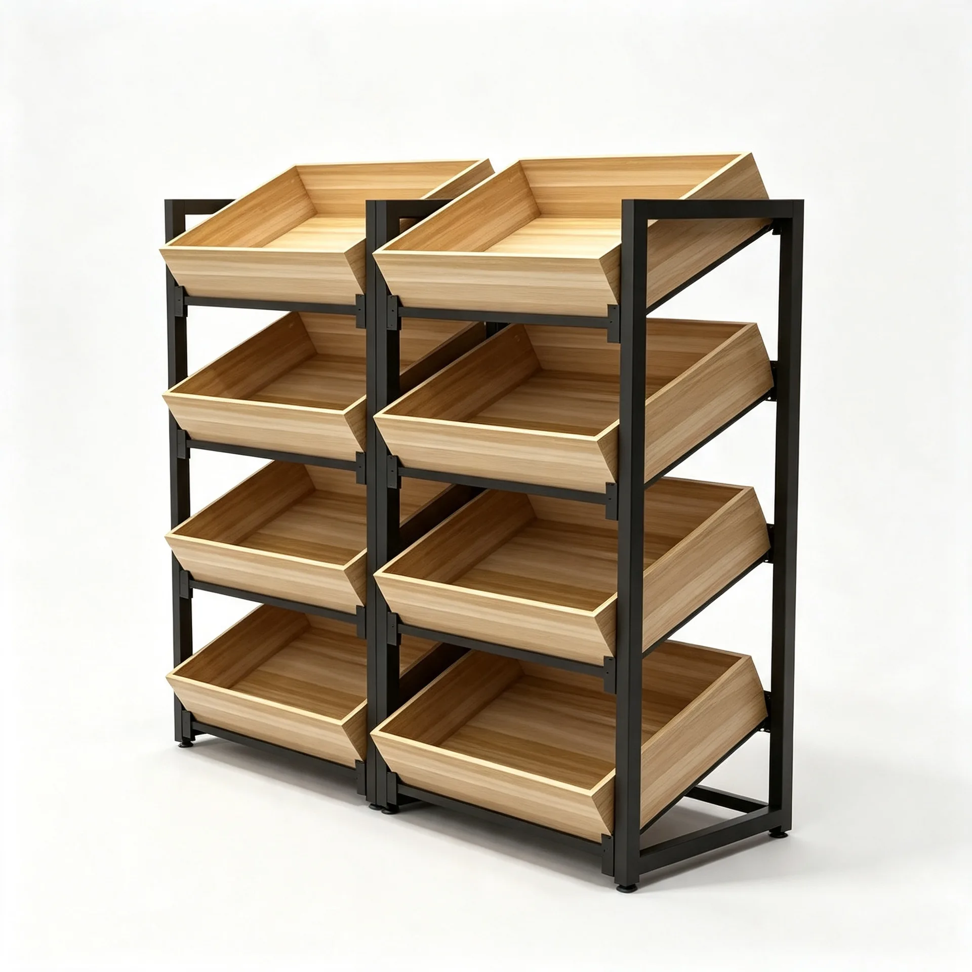 4-Tier Freestanding Metal Frame Wooden Crate Display Stand for Market — view 3