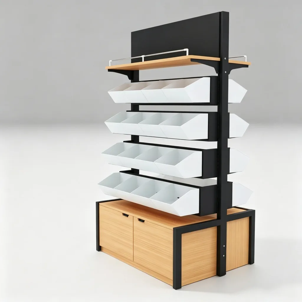 4-Tier Metal Wood Candy Display Rack Bulk Bin Shelf with Storage Cabinet — view 2