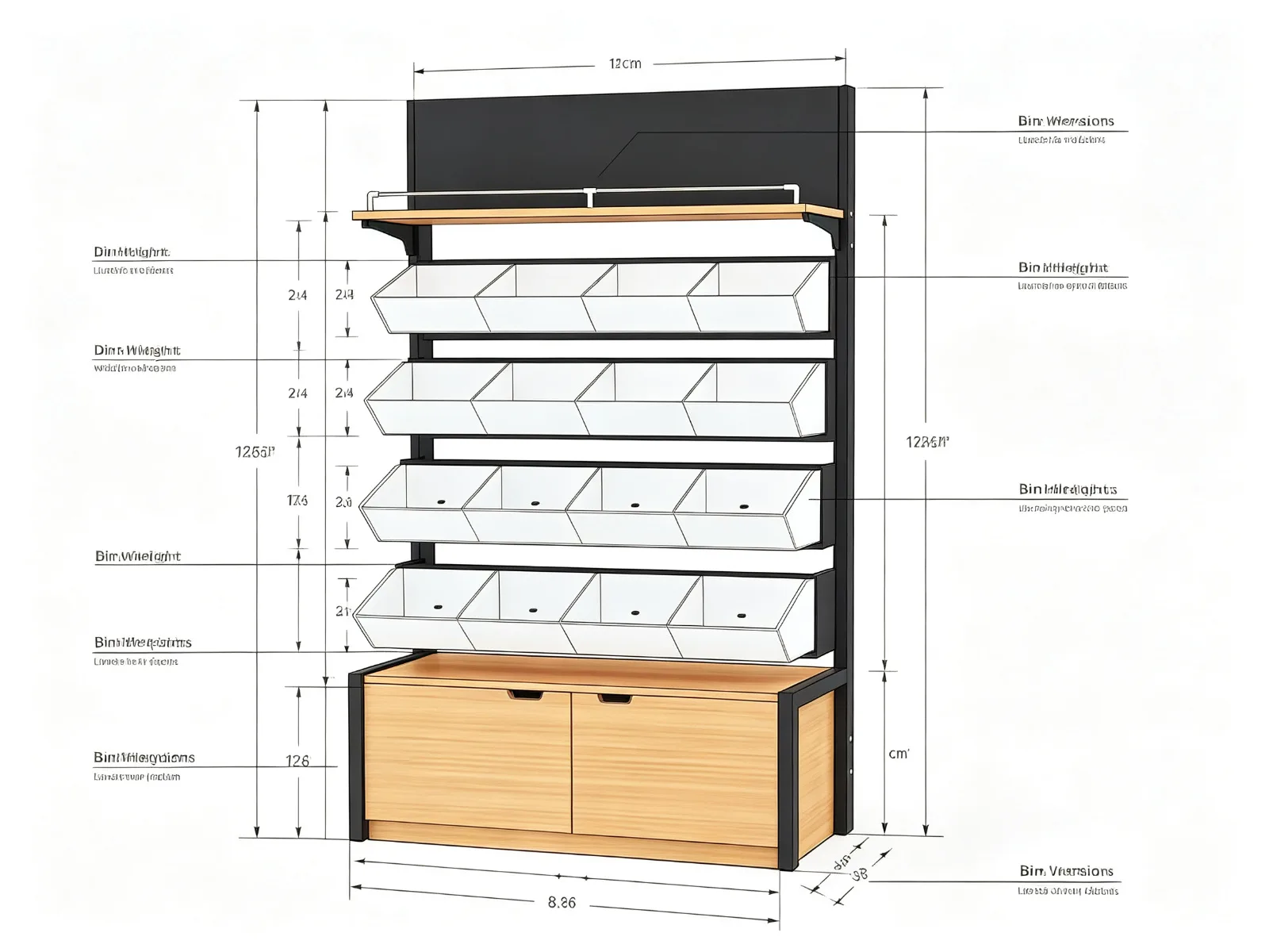 4-Tier Metal Wood Candy Display Rack Bulk Bin Shelf with Storage Cabinet — product detail 1