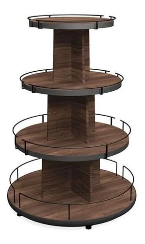 4-Tier Round Wooden Rotatable Display Rack