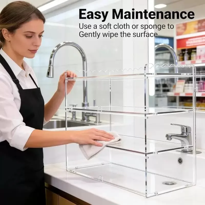 4-Tier Wave Edge Clear Acrylic Countertop Pastry Display Case For Cafe Bakery Use — view 3