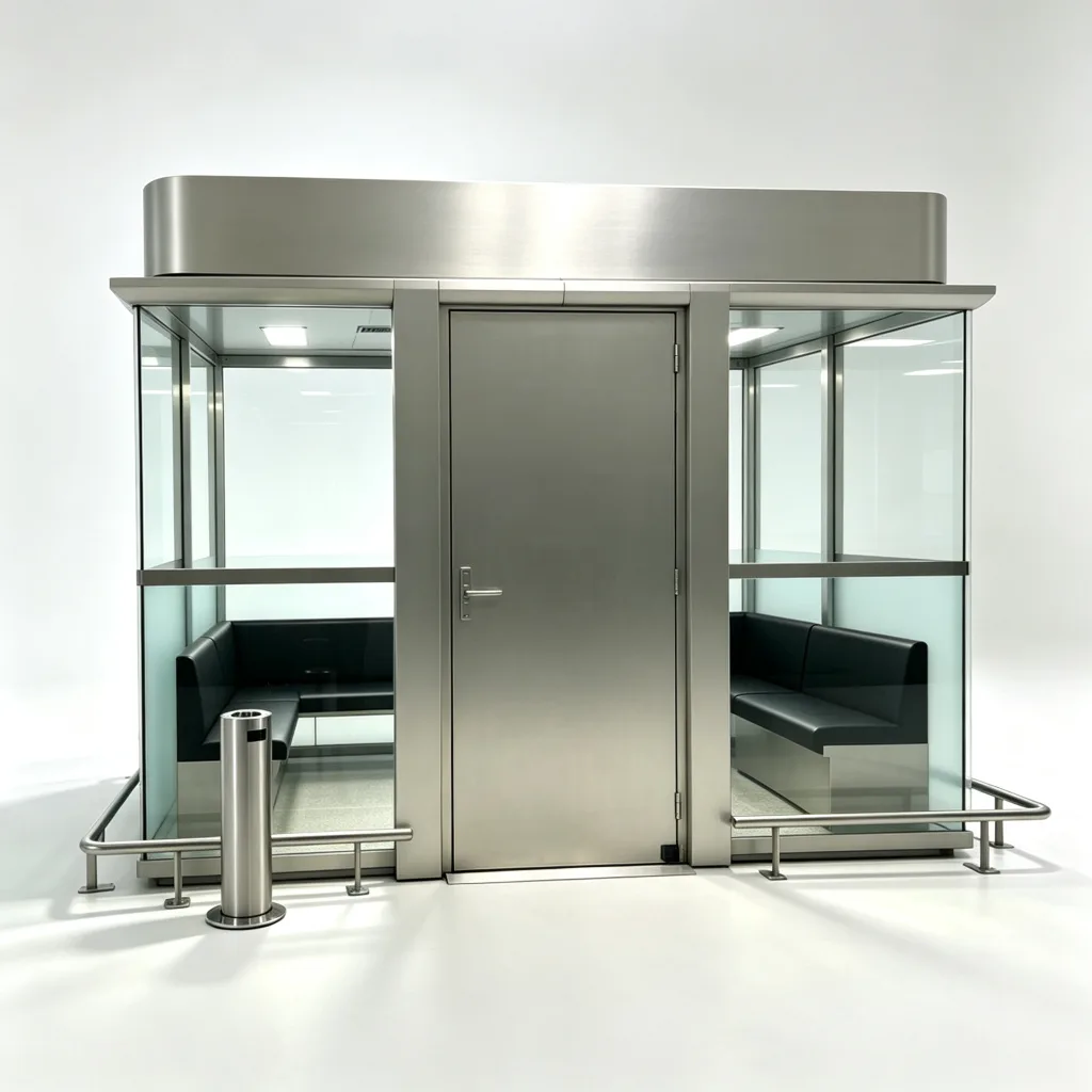 4200mm Airport-Style Outdoor Smoking Cabin with Stainless Steel Frame and Semi-Private Glass — view 4