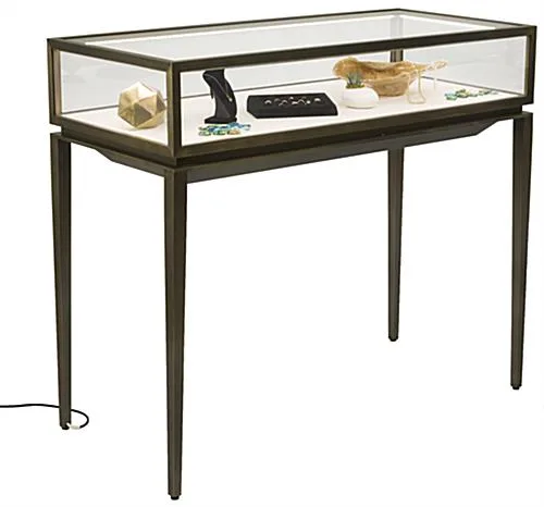 47″w Locking Jewelry Display Table w/ Rear Drawer, Stainless Steel Frame, LED Lights – Electronic Plating Bronze — view 6
