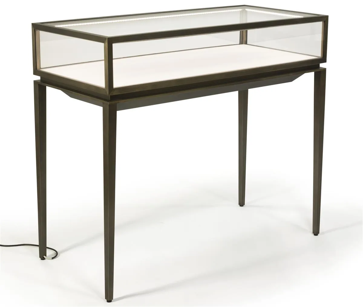 47″w Locking Jewelry Display Table w/ Rear Drawer, Stainless Steel Frame, LED Lights – Electronic Plating Bronze — view 2