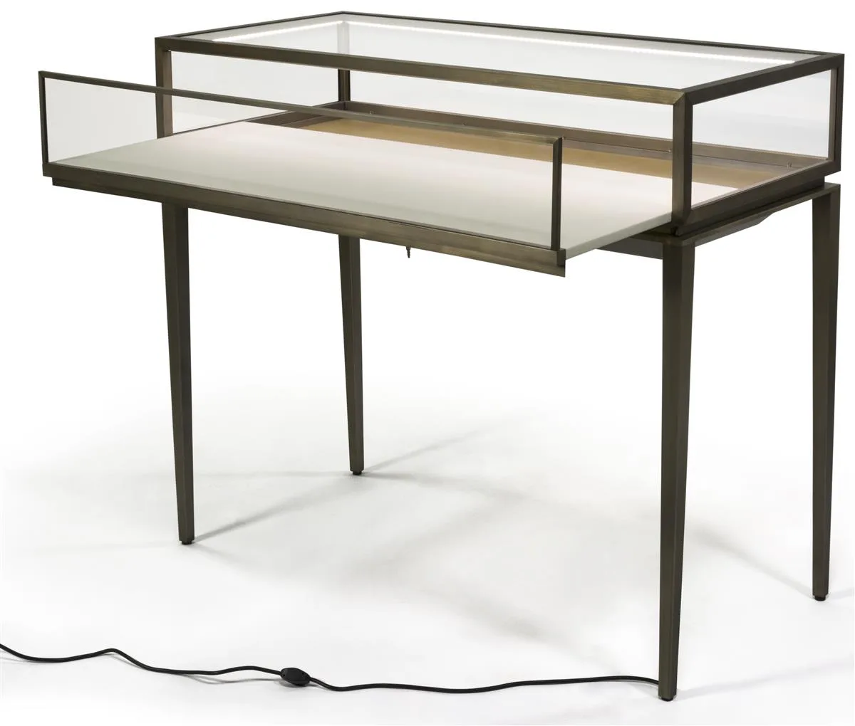 47″w Locking Jewelry Display Table w/ Rear Drawer, Stainless Steel Frame, LED Lights – Electronic Plating Bronze — view 3