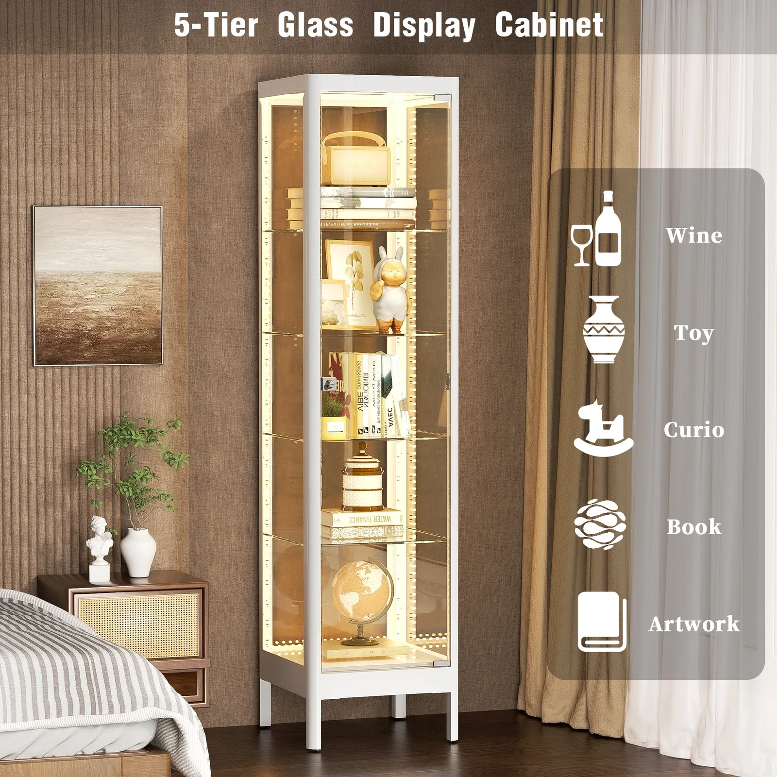 5-Tier Glass Display Cabinet with 13 Color LED Lights — view 3
