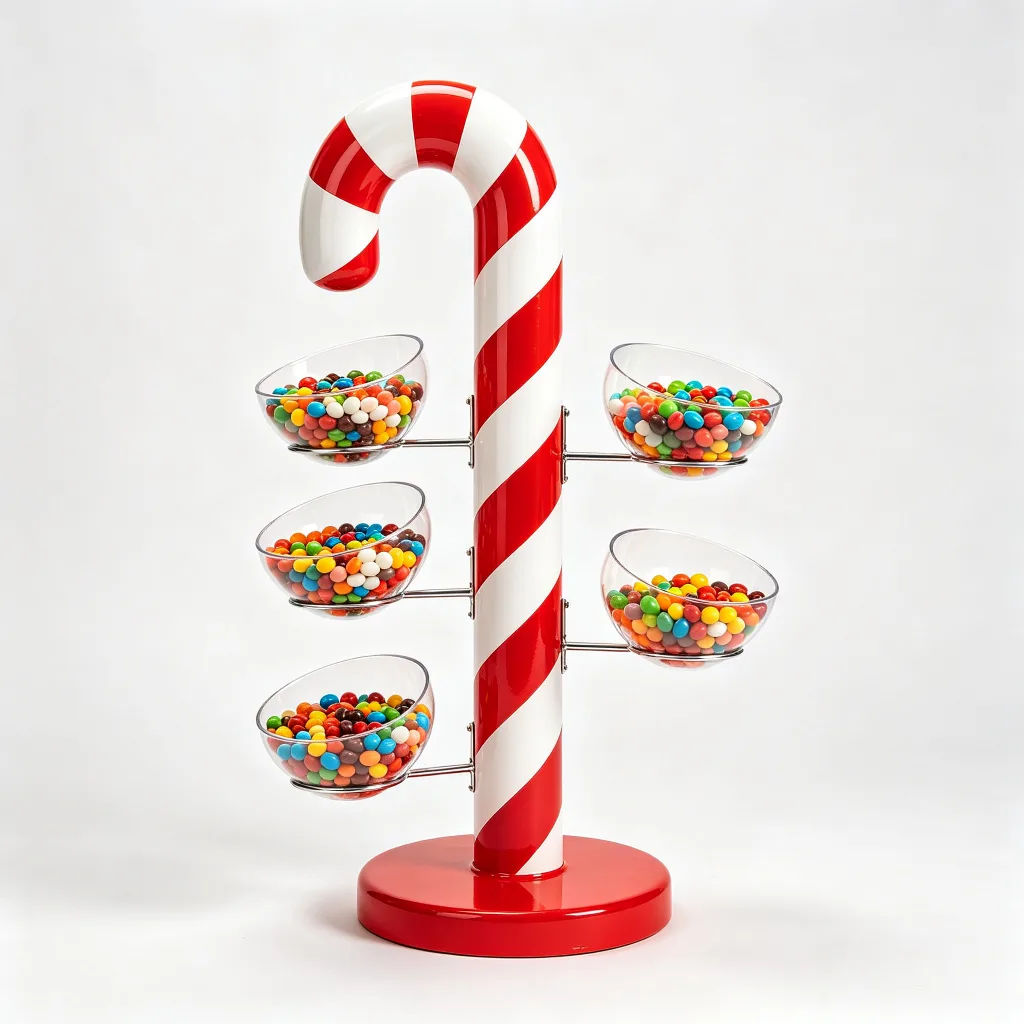 6.5ft Red White Candy Cane Display Stand Fiberglass Candy Bowl Retail Fixture