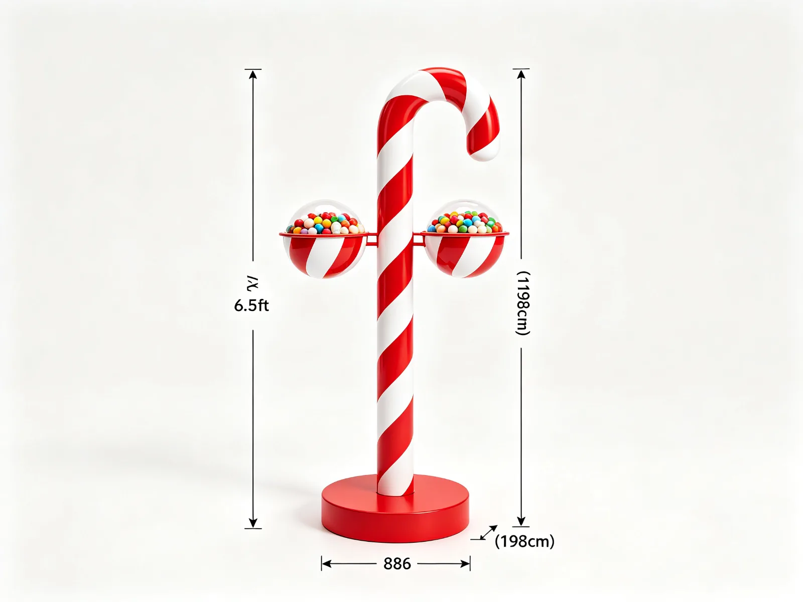 6.5ft Red White Candy Cane Display Stand Fiberglass Candy Bowl Retail Fixture — product detail 1