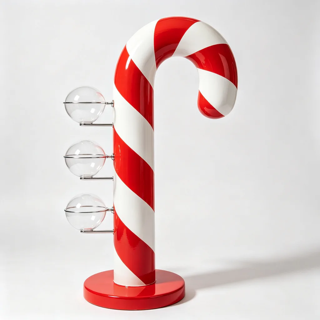 6.5ft Red White Candy Cane Display Stand Fiberglass Candy Bowl Retail Fixture — view 2