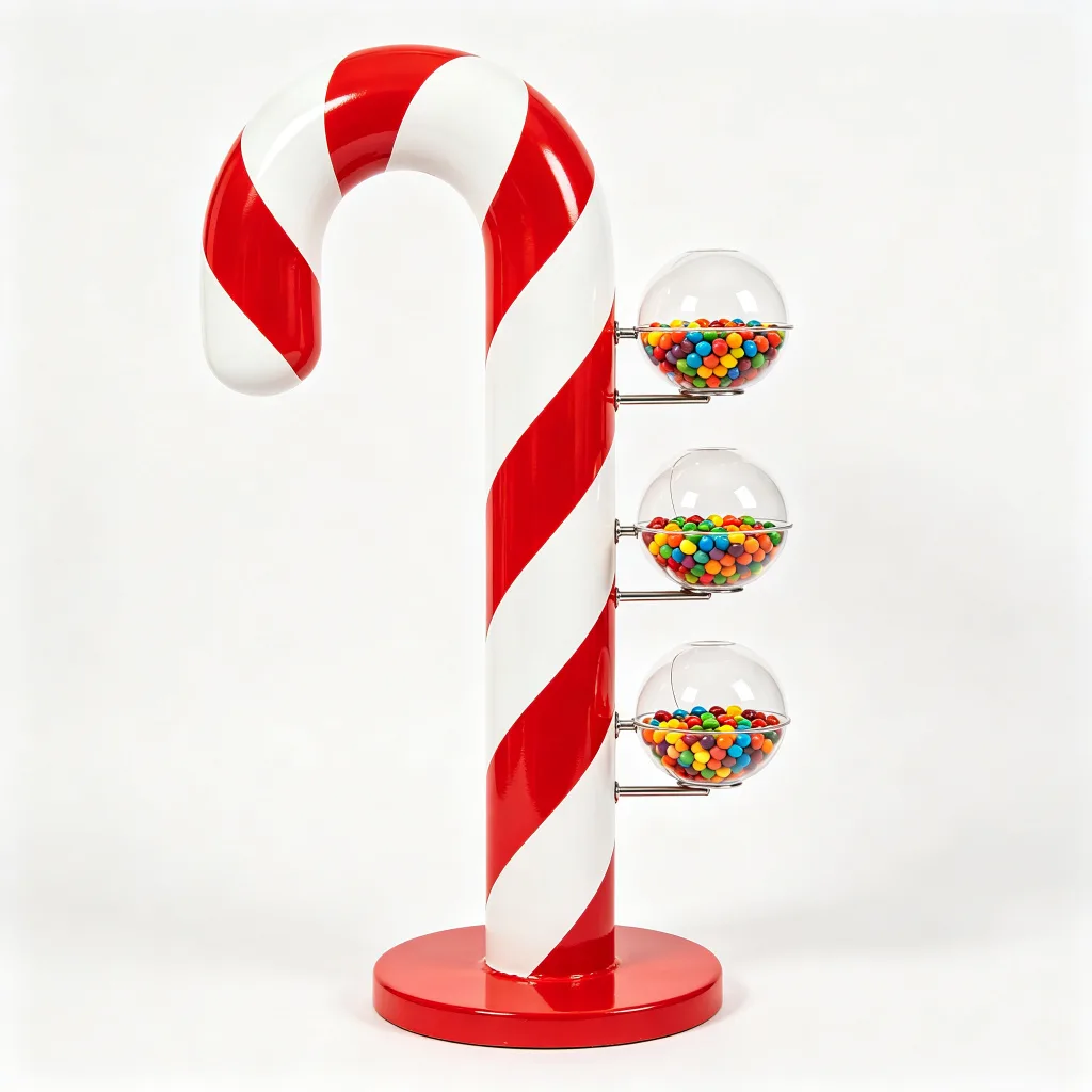 6.5ft Red White Candy Cane Display Stand Fiberglass Candy Bowl Retail Fixture — view 3