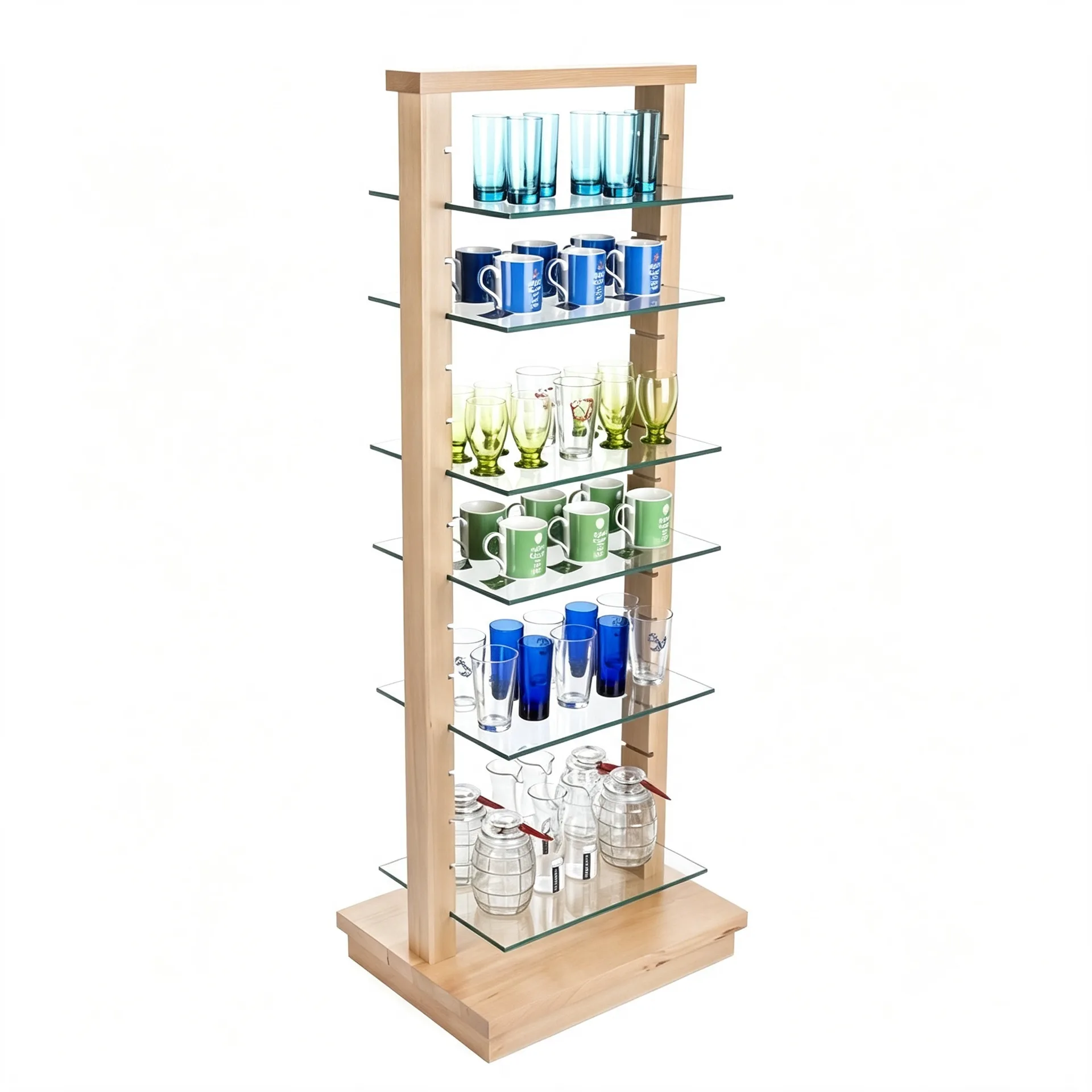 6-Tier Adjustable Wooden Frame Glass Display Stand for Retail Shop — view 4