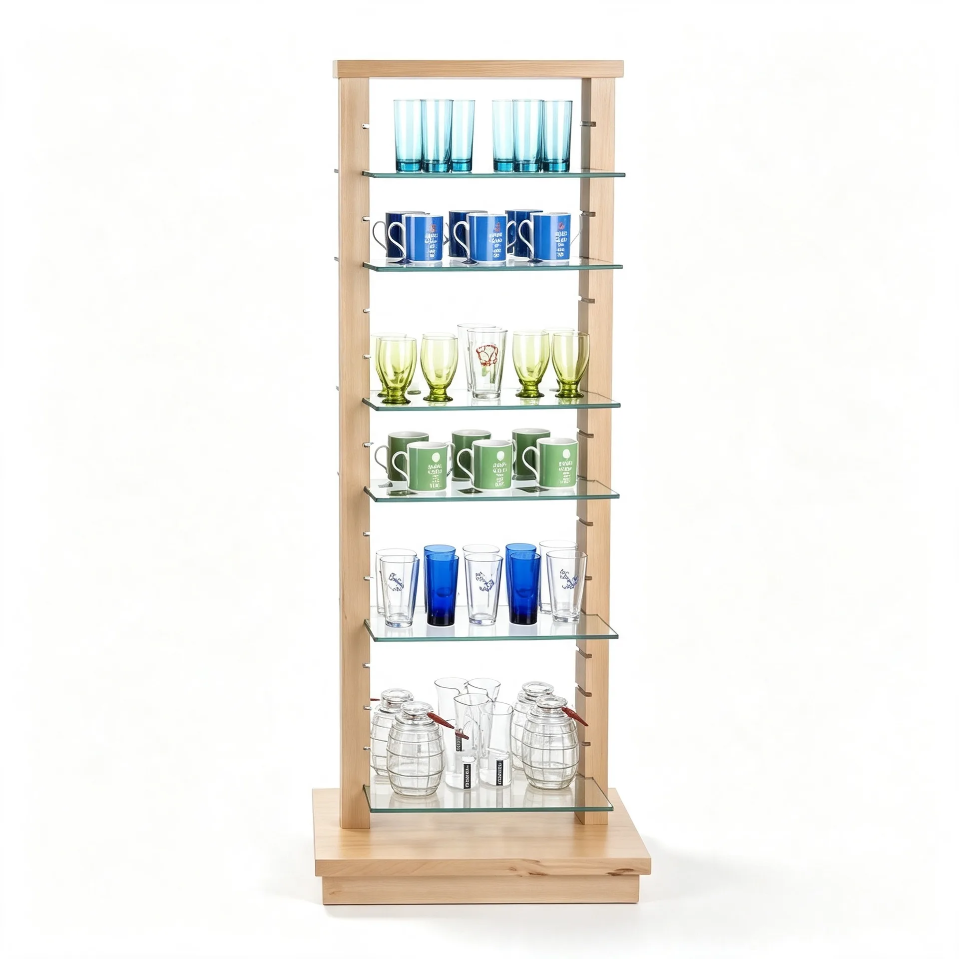 6-Tier Adjustable Wooden Frame Glass Display Stand for Retail Shop — view 3