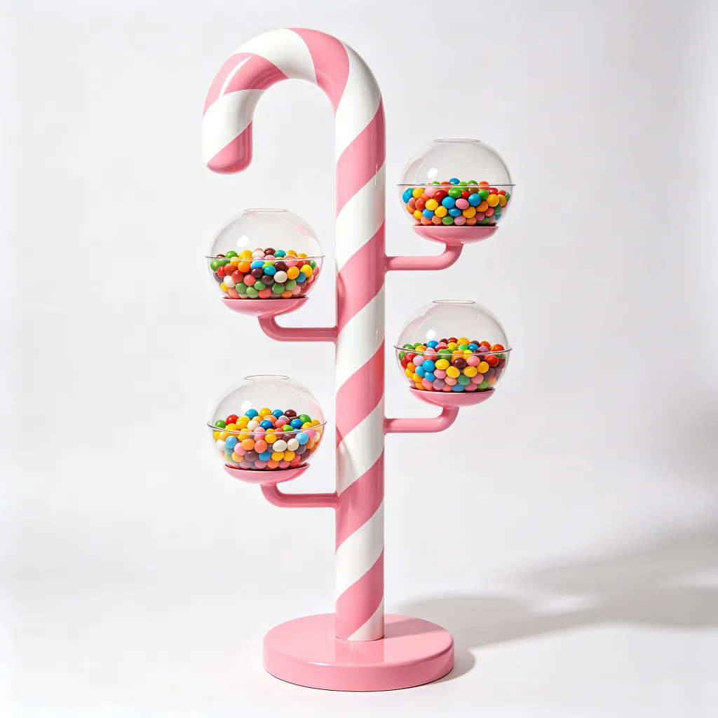 6ft Pink White Candy Cane Candy Bowl Display Stand Fiberglass Lollipop Ornament