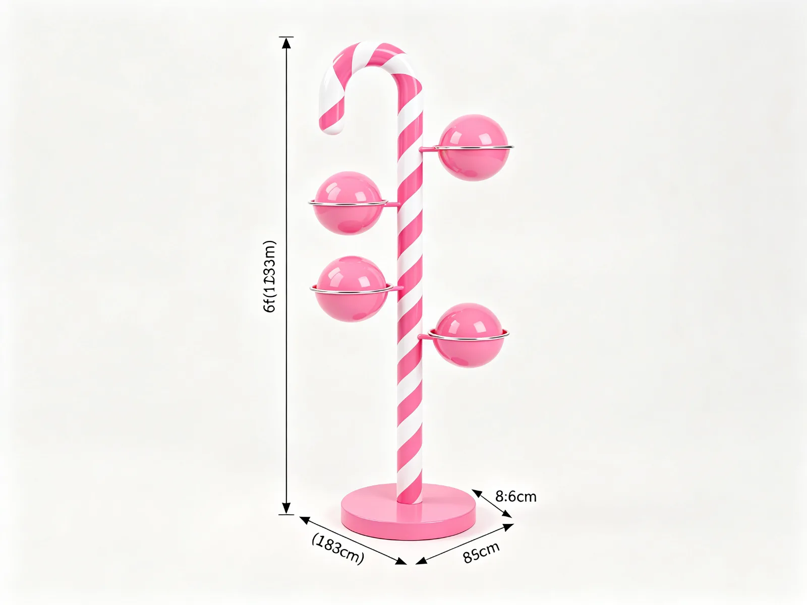 6ft Pink White Candy Cane Candy Bowl Display Stand Fiberglass Lollipop Ornament — product detail 1