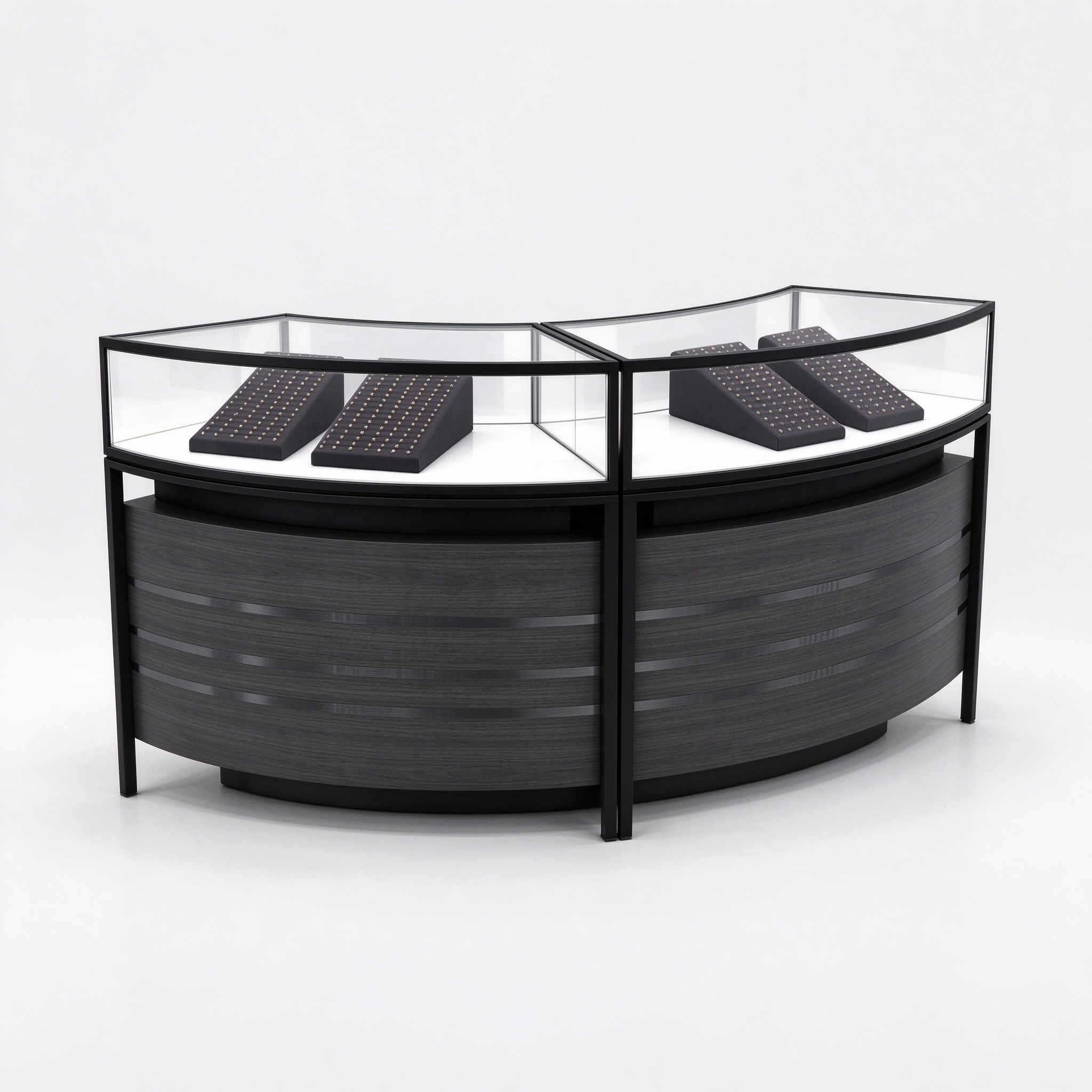 Black Semi-Circular Jewelry Display Counter with Two Curved Sections