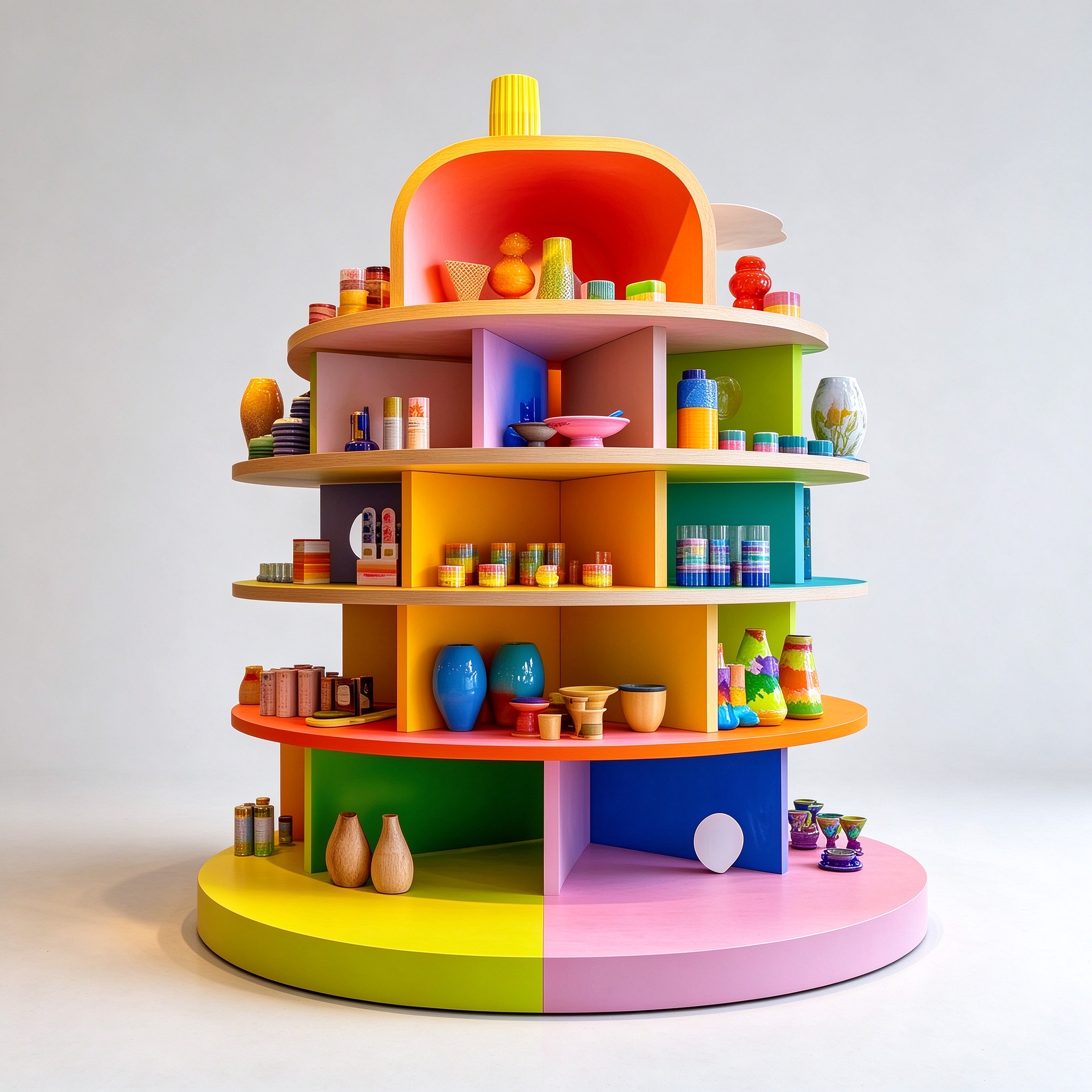 Colorful Round Multi-Tier Island Display Stand for Home Decor