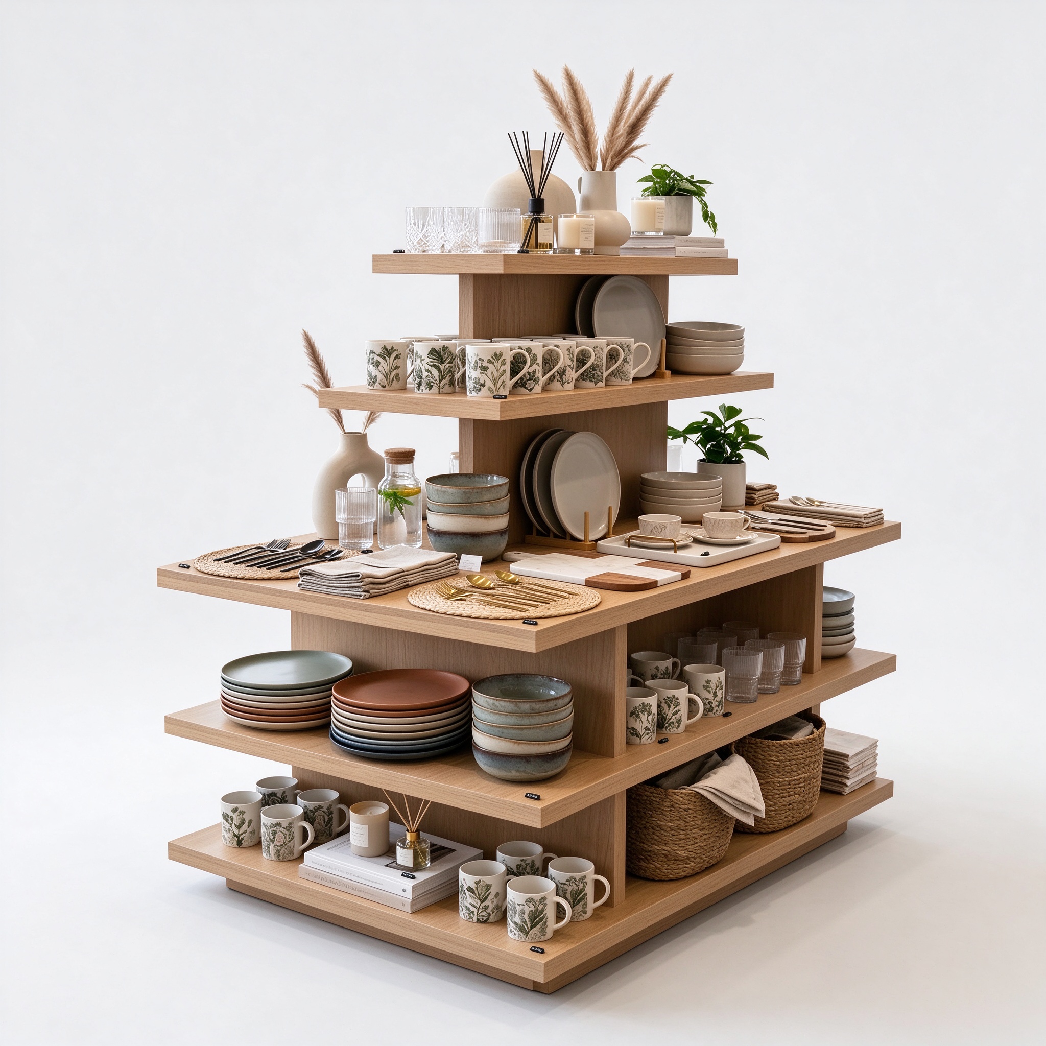 Stepped Multi-Tier Island Display Table for Tableware and Home Goods