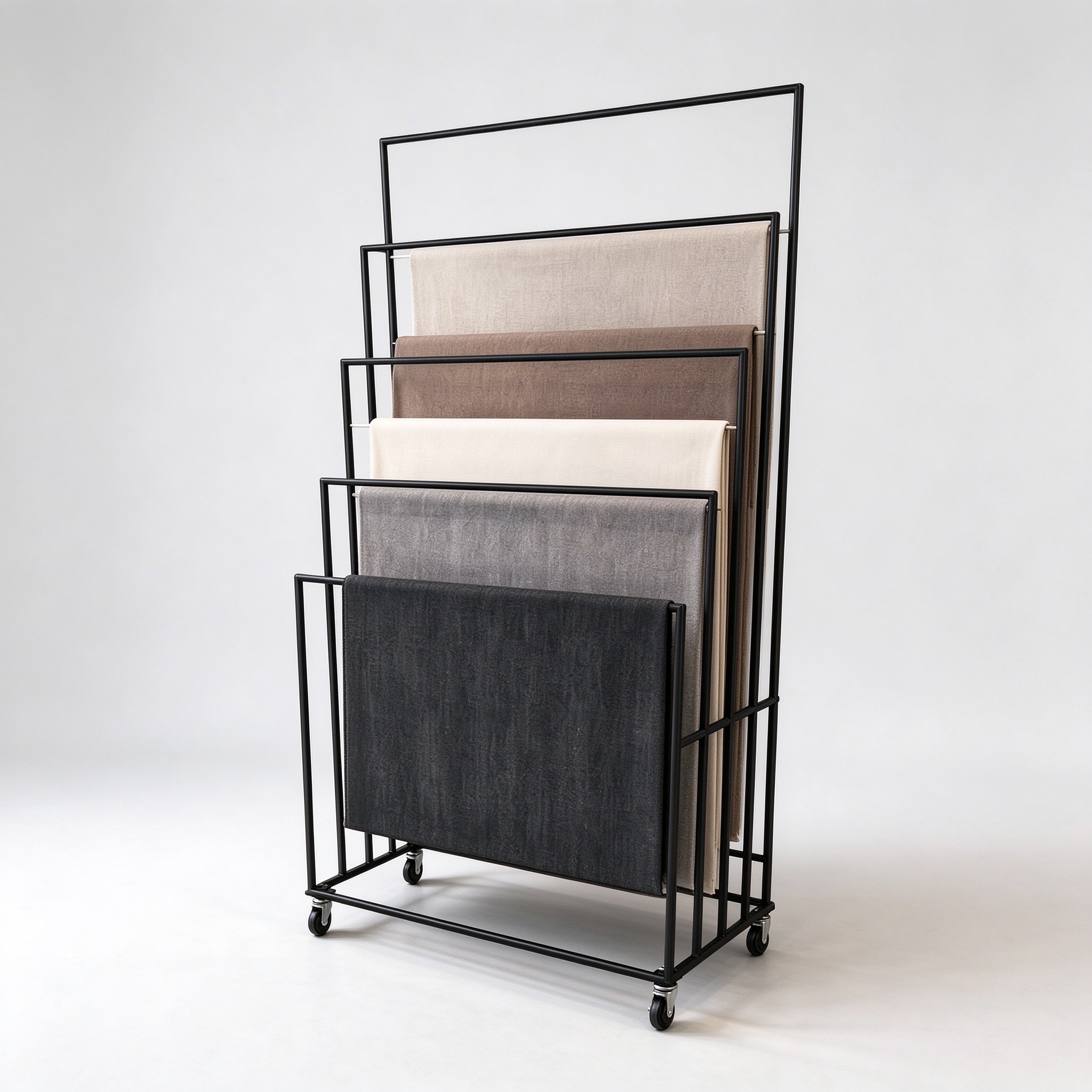 Mobile Fabric Sample Rack with Stepped Hanging Panels