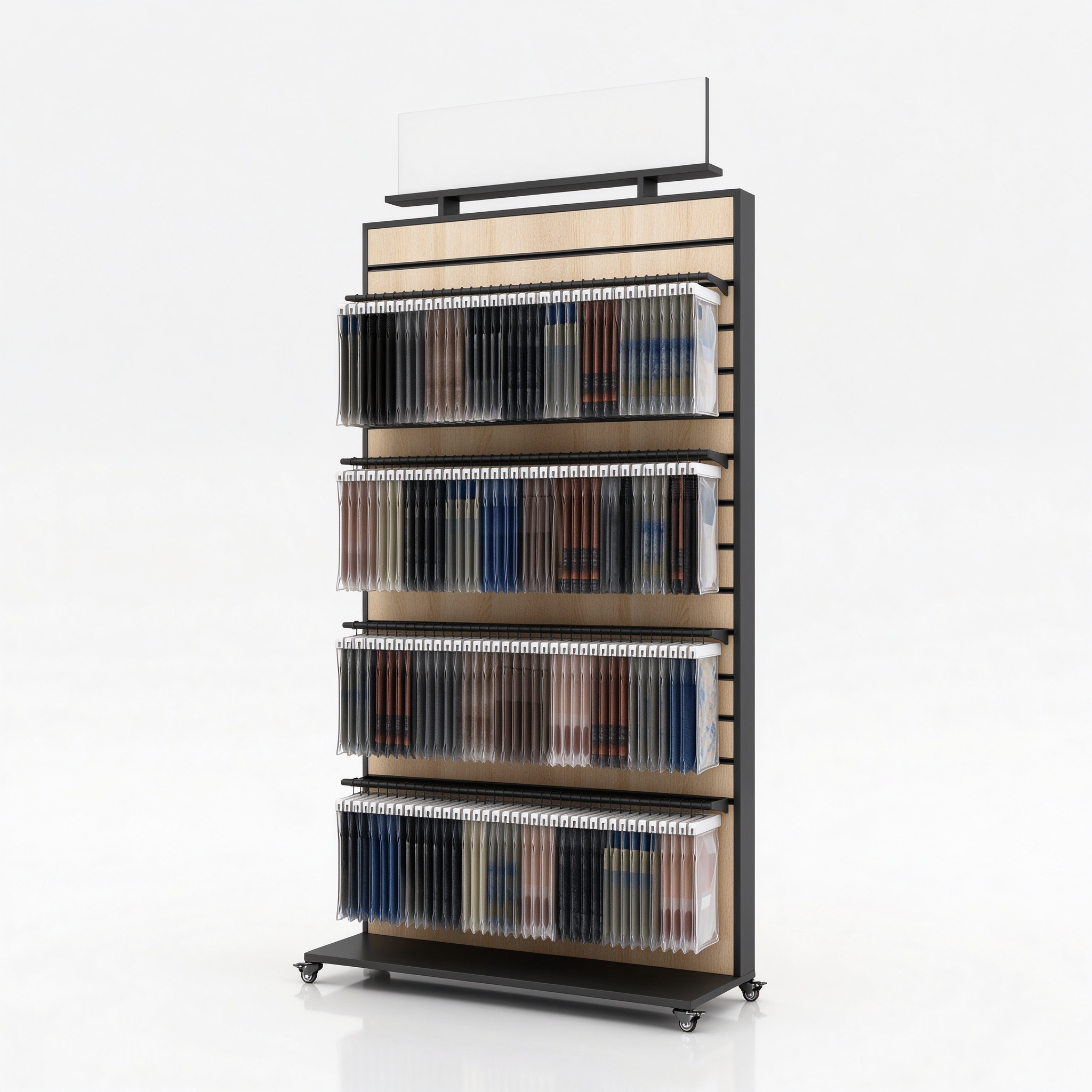 Mobile Fabric Swatch Rack with Four Hanging Pocket Rows