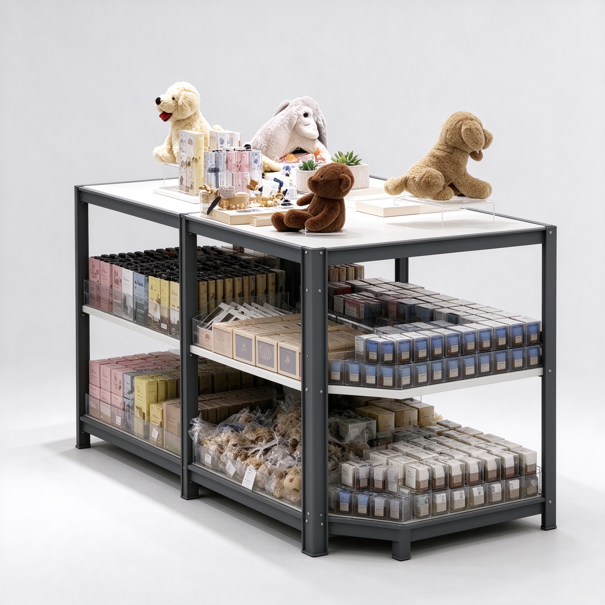 Lifestyle Shop Island Display Table with Dark Frame and White Top