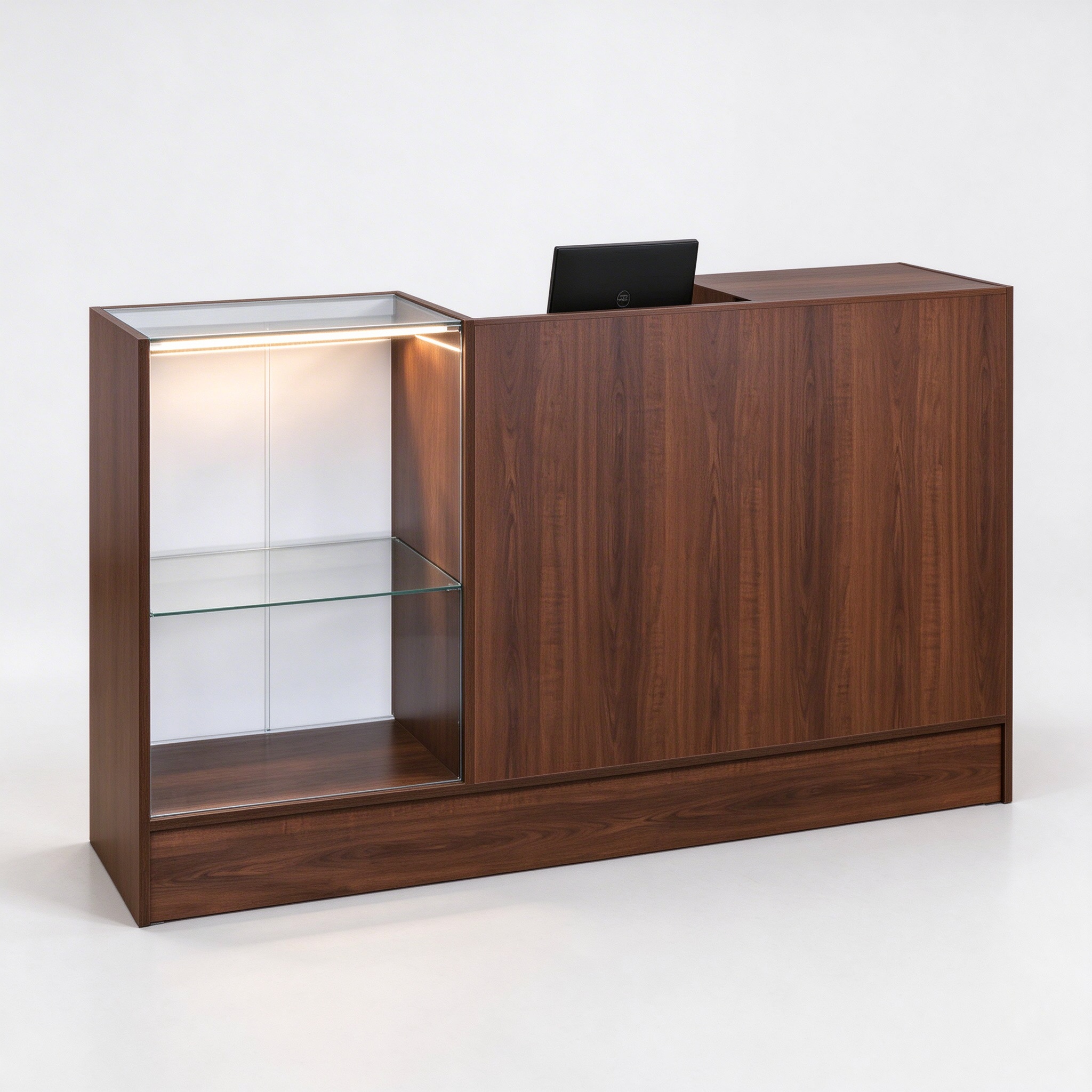 Dark Wood-Grain Glass Display Cashier Counter