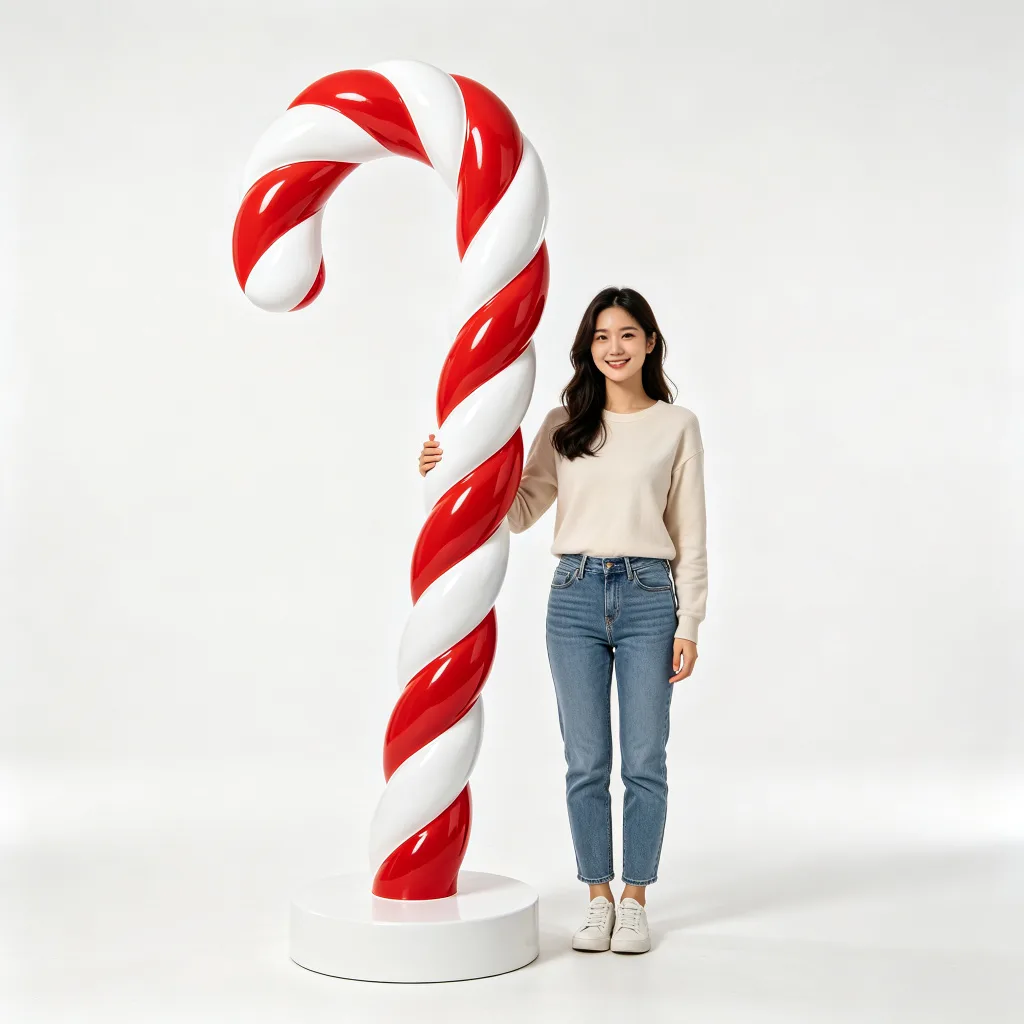 7ft Red White Twisted Candy Cane Statue Fiberglass Giant Prop Display