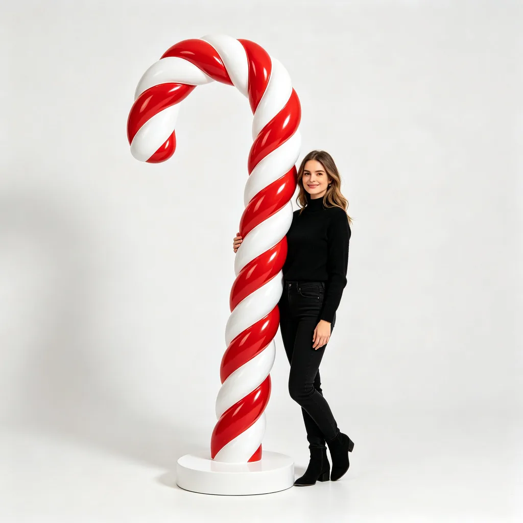 7ft Red White Twisted Candy Cane Statue Fiberglass Giant Prop Display — view 3