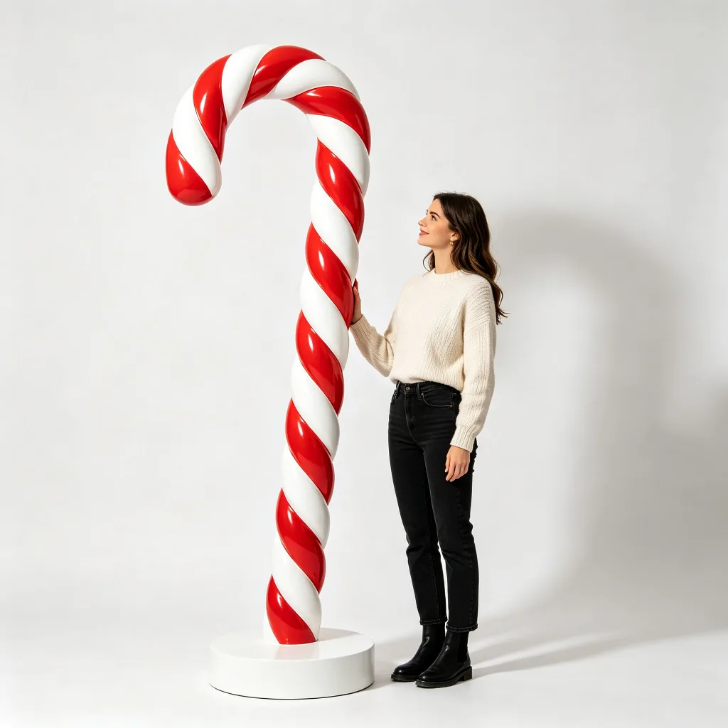 7ft Red White Twisted Candy Cane Statue Fiberglass Giant Prop Display — view 4