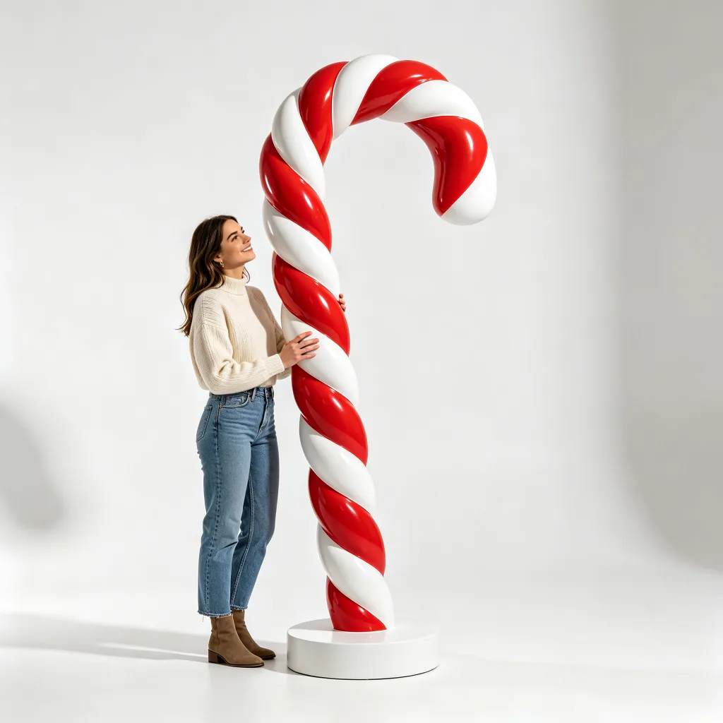 7ft Red White Twisted Candy Cane Statue Fiberglass Giant Prop Display — view 2
