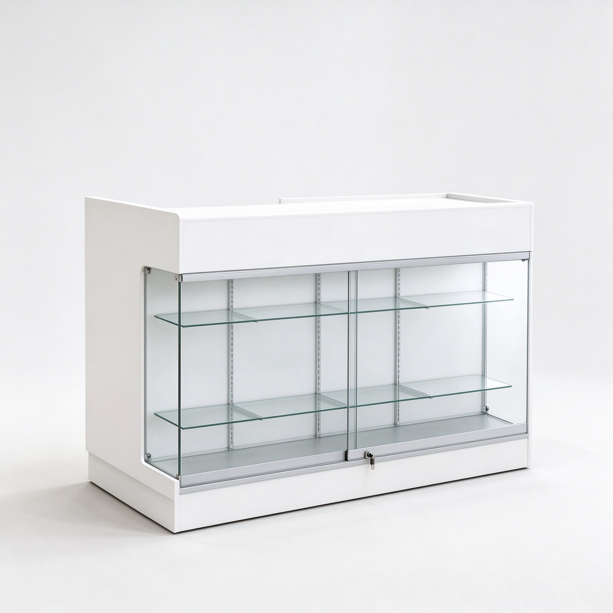 White Glass Checkout Counter with Clear Front Display