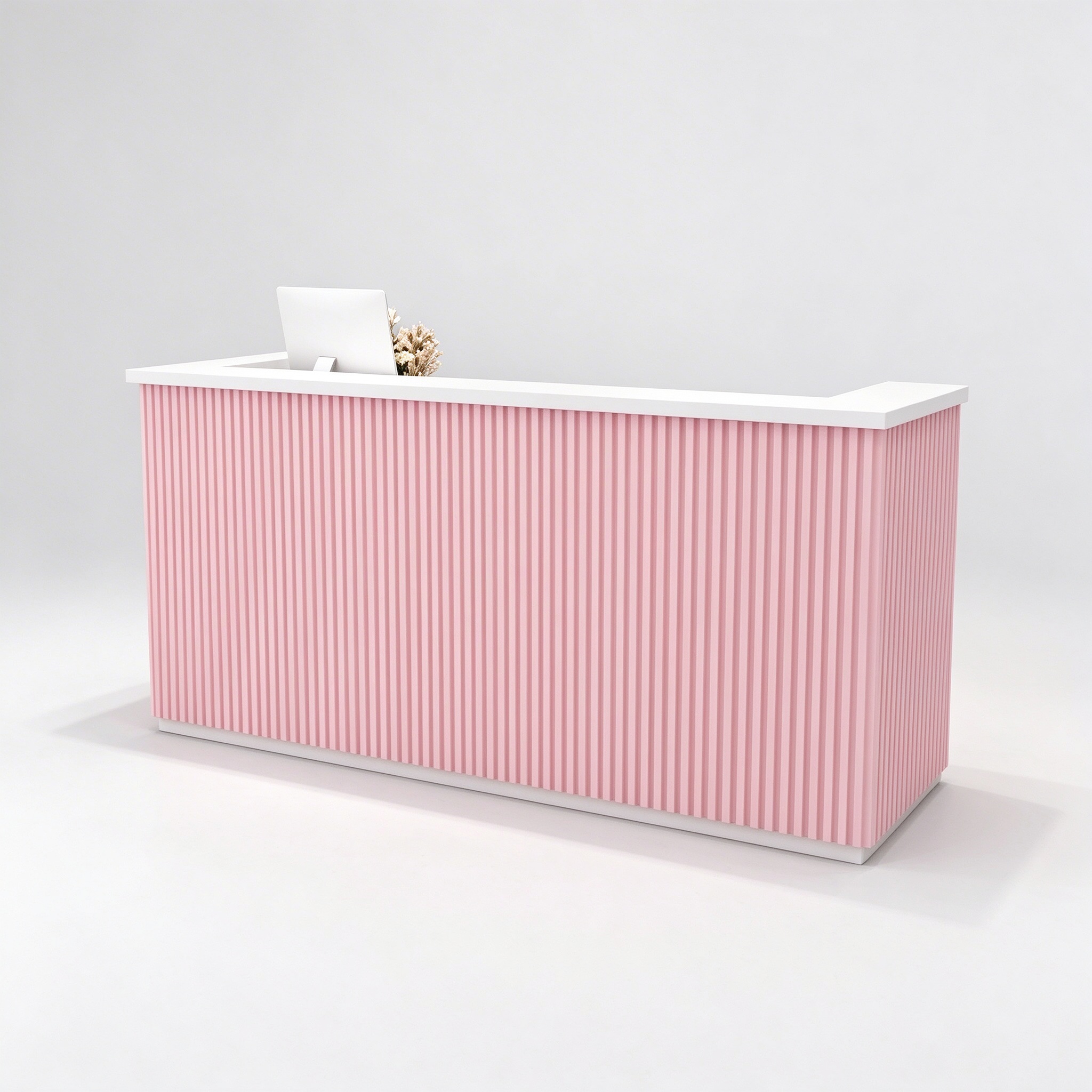 Pink Fluted Reception Desk with White Top for Salon and Boutique