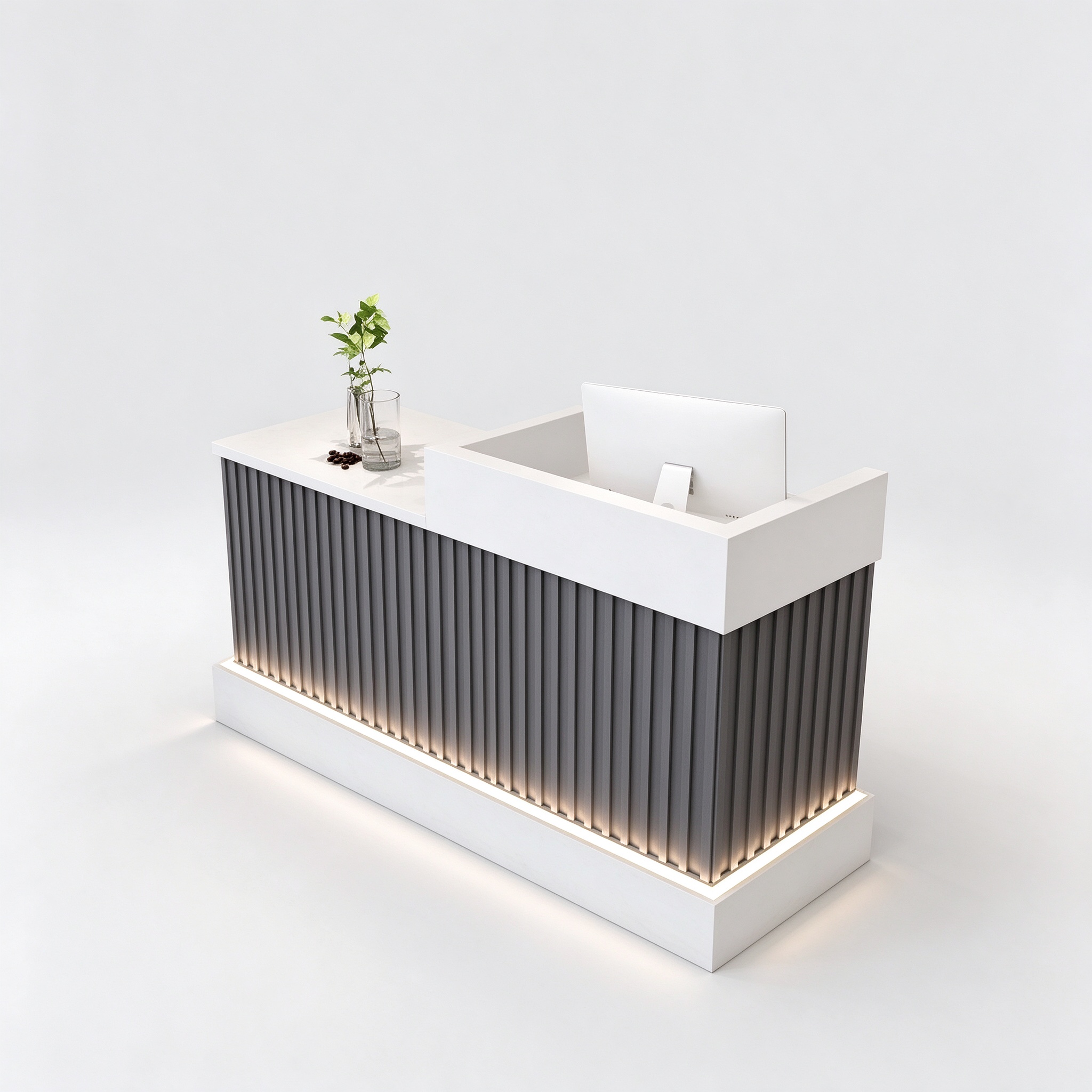 Gray Fluted Reception Desk with White Payment Surround